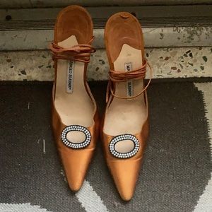 Orange fabric magnolia heel